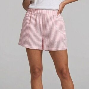 Women’s Pink Striped Elastic-Waist Shorts